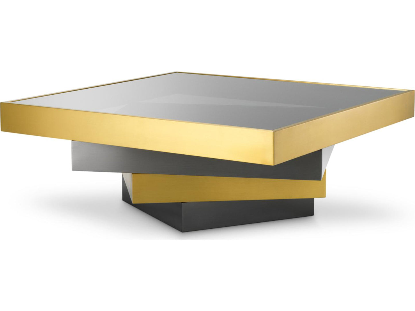 Zamora Square Coffee Table in Brushed Brass and Smoked Glass