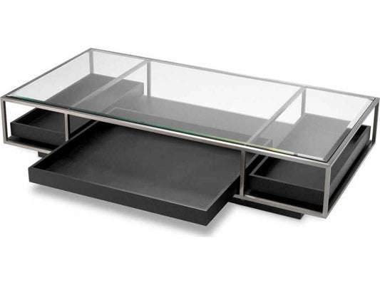 Roxton Rectangle Coffee Table Brushed Steel and Black Veneer