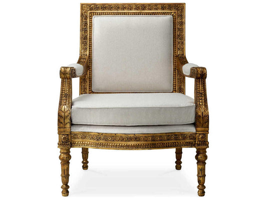 Chair Louis Upholstered Dining Armchair in Sentier Cream and Antique Gold