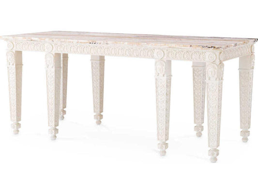 Croome Court Rectangle Console Table with Marble Top Antique White Finish