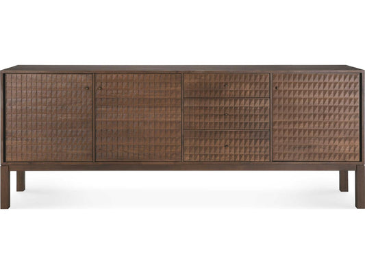Sono Teak Light Brown Sideboard with Hand-Carved Panels