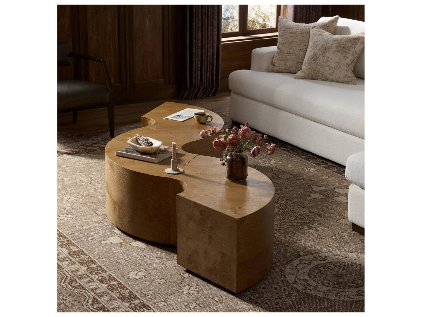 Collins Round Wood Coffee Table in Barley Medium Burl Oak