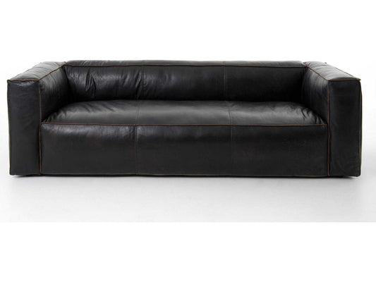 Nolita Reverse Stitch 99 Inch Top-Grain Leather Sofa in Rider Black