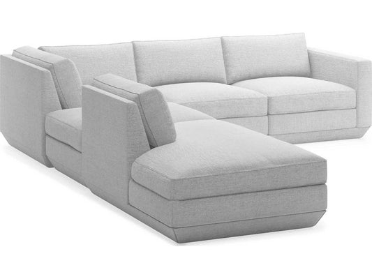 Podium 5-Piece Left-Facing Modular Fabric Sectional in Bayview Silver