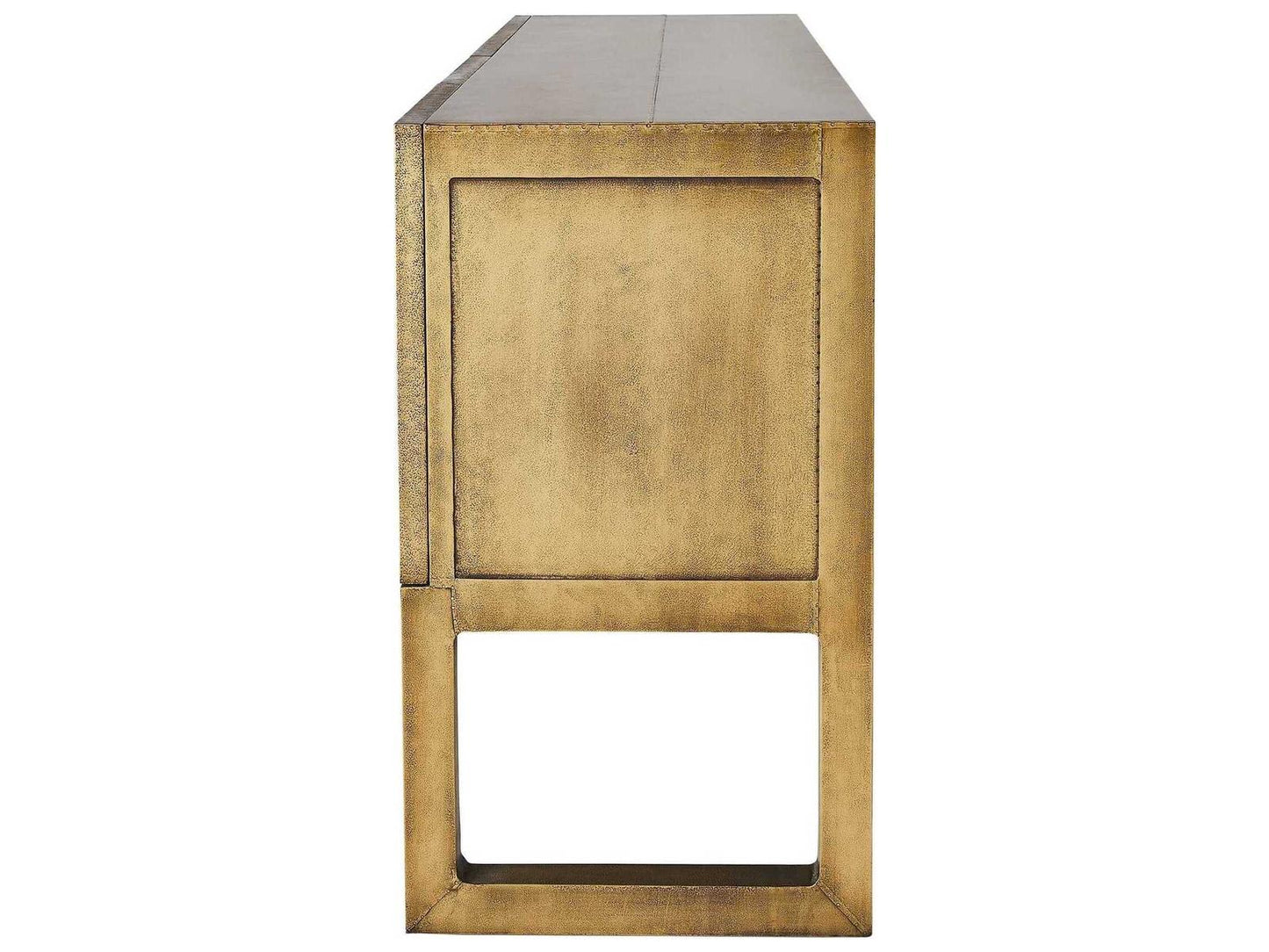 Gypsum Rectangular Console Table with Selenite and Antique Brass