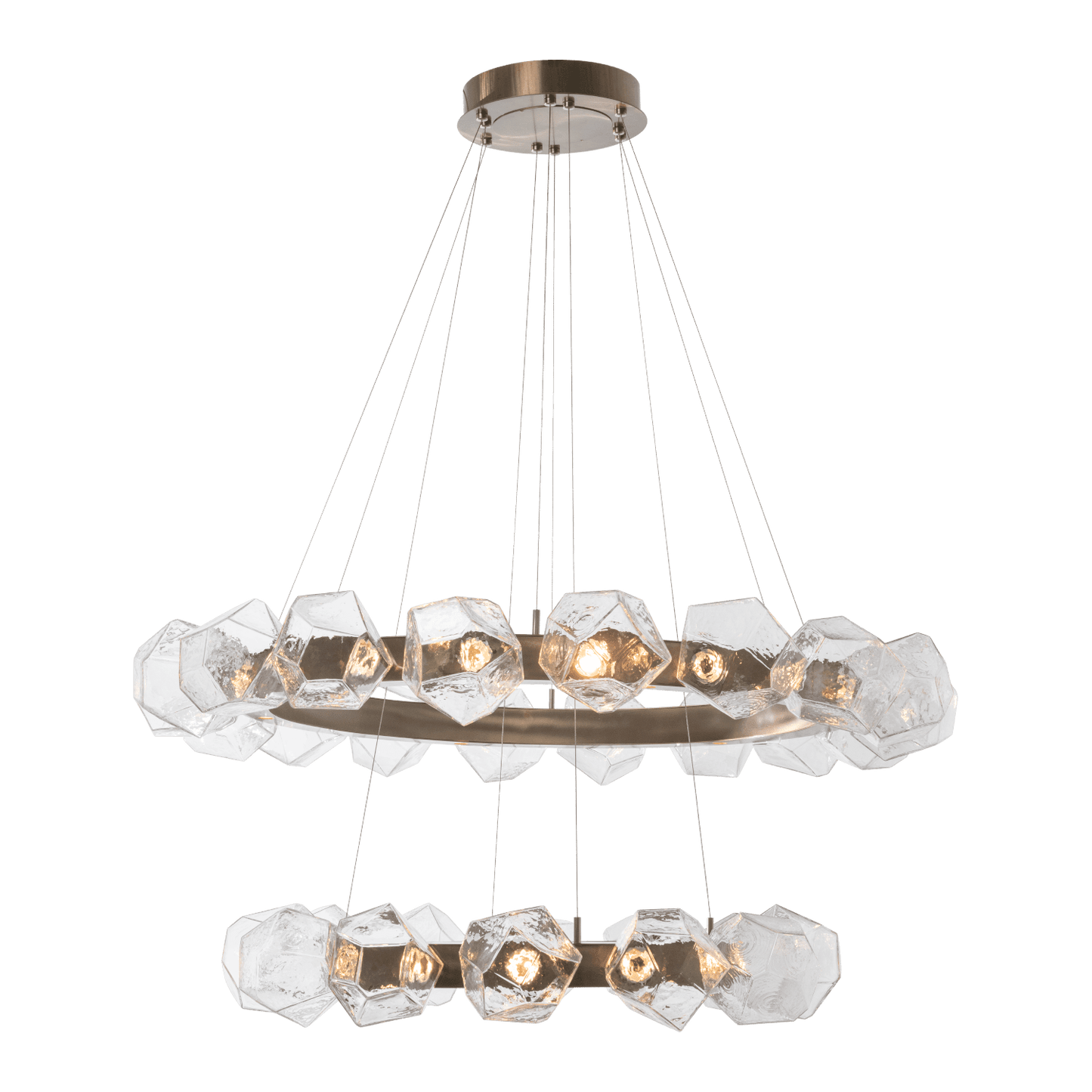 Gem 48" Wide 40 Light Hand Blown Glass LED 2 Tier Radial Ring Chandelier