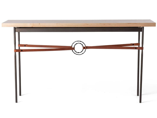 Equus Rectangular Console Table with Maple Top and Leather Accents