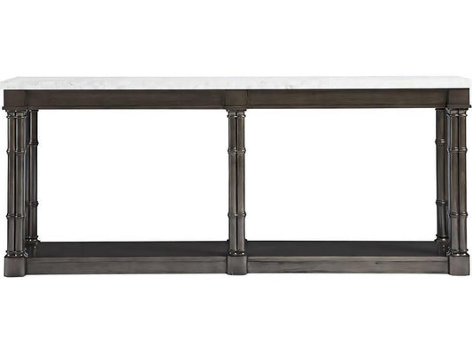 Reimagine Rectangular Console Table with Volakas Stone Top and Black Nickel Finish