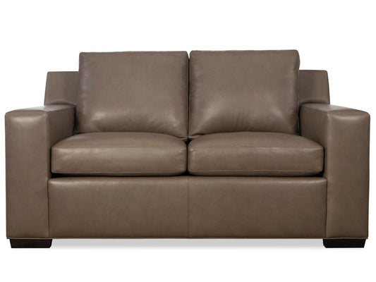Octavius Fergus Truffle Leather Loveseat with Track Arms