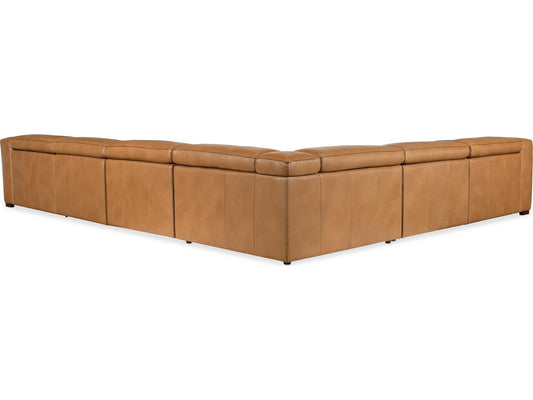 Fresco 6-Seat Power Reclining Leather Sectional in Zen Caramel Brown