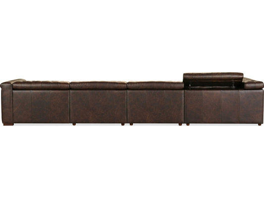 Savion Deux 6-Seat Power Reclining Leather Sectional in West Saddlewood Brown