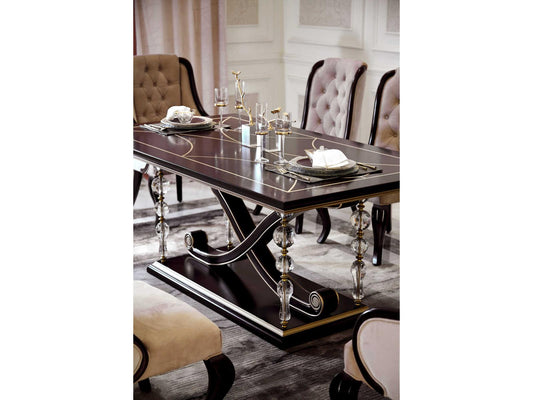 E-71 Rectangular Wood Dining Table in Walnut with Gold Accents