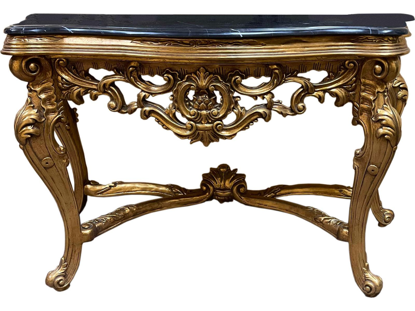 Fon Rectangular Marble Console Table with Antique Gold Base