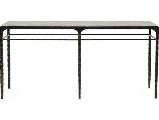 Channing Rectangular Marble Gilded Dark Bronze Emperador Grey Console Table
