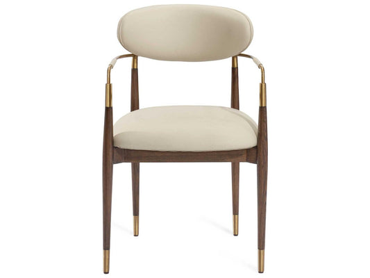 Cidra Walnut Wood Beige Arm Dining Chair