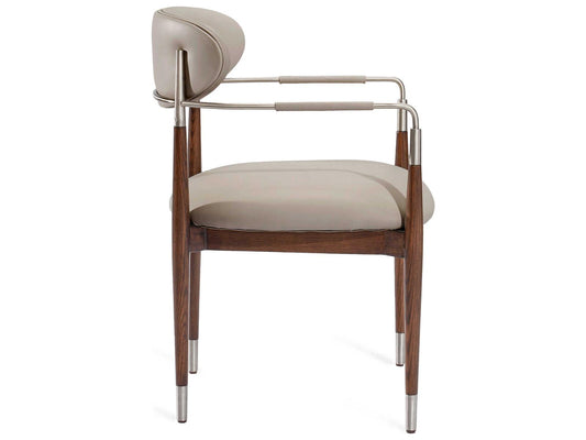 Cidra Upholstered Ash Wood Arm Dining Chair in Walnut and Brown