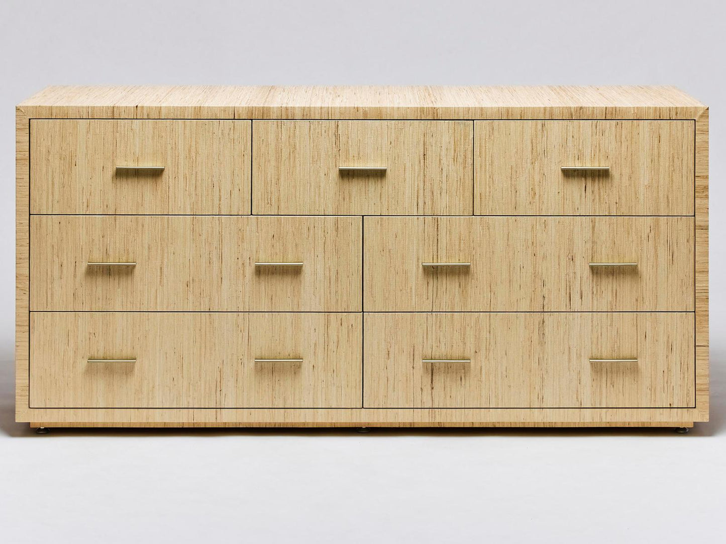 Livia 7-Drawers Double Dresser in Natural Sisal and Champagne Silver