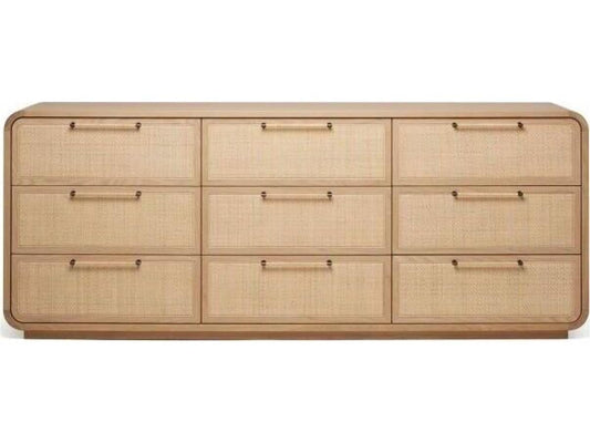 Marsh 9-Drawer Dresser in Saddle Oak and Blonde Rattan