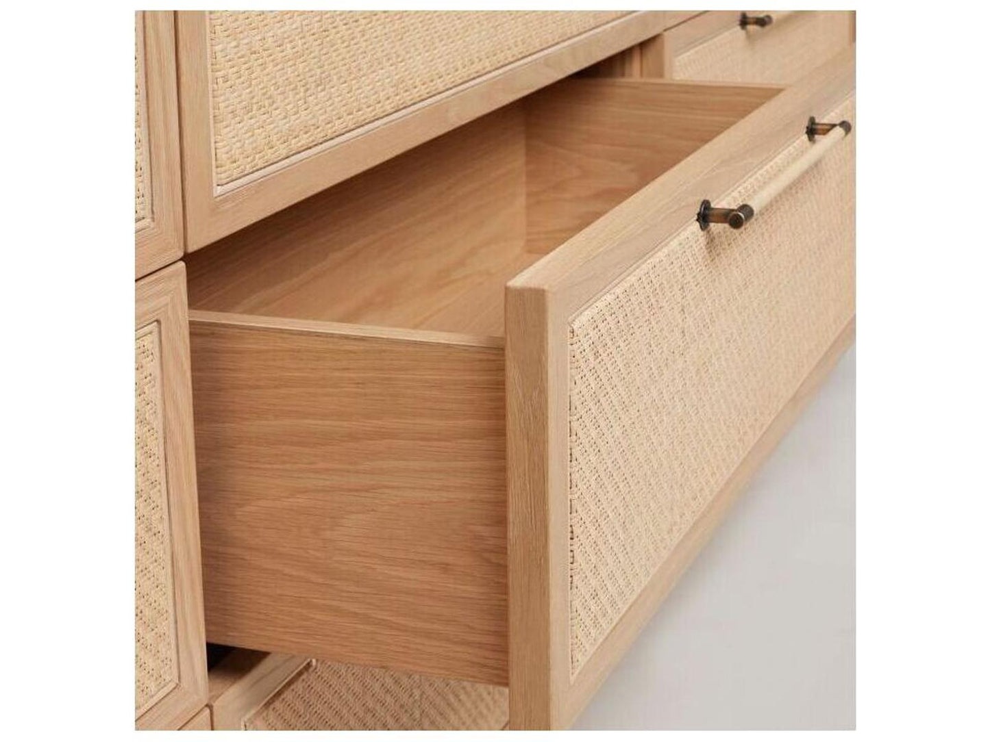 Marsh 9-Drawer Dresser in Saddle Oak and Blonde Rattan