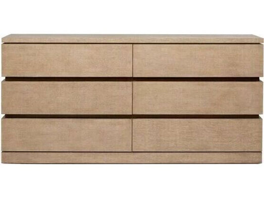 Bolton 6-Drawer Double Dresser in Natural Oak Wood with Antique Brass