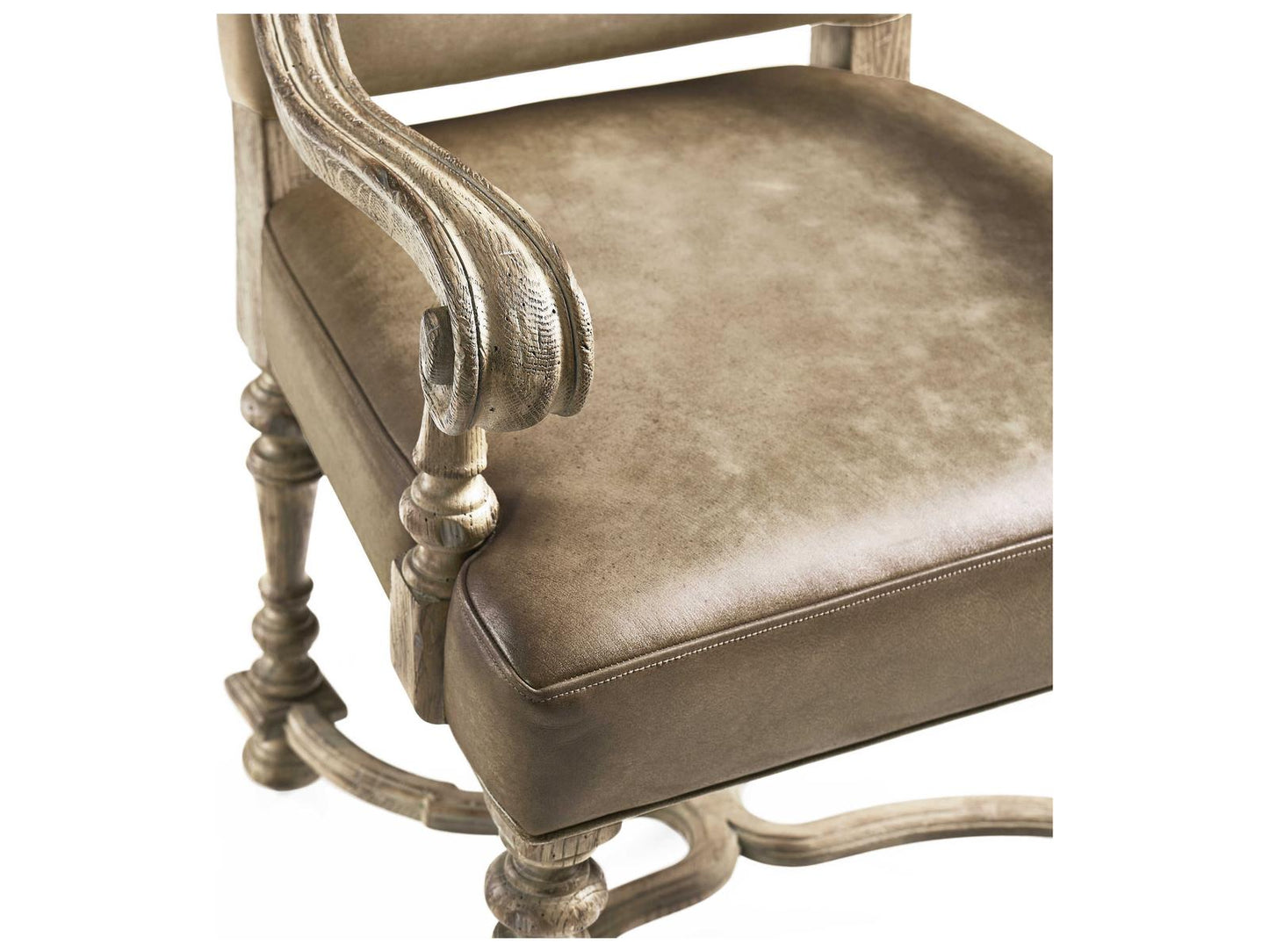 Sagehill Oak Wood Brown Leather Arm Dining Chair