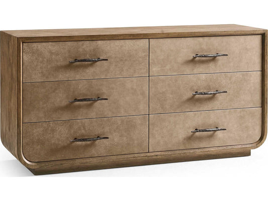Stone Ridge 6-Drawer Acacia Wood Dresser with Leather Fronts