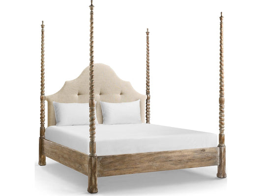 Caldera California King Four Poster Bed in Light Spain Painted Walnut Brown Acacia Wood