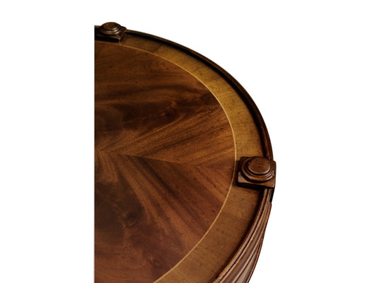 JC Traditional Round End Table in Antique Mahogany Wood with Brass Hardware