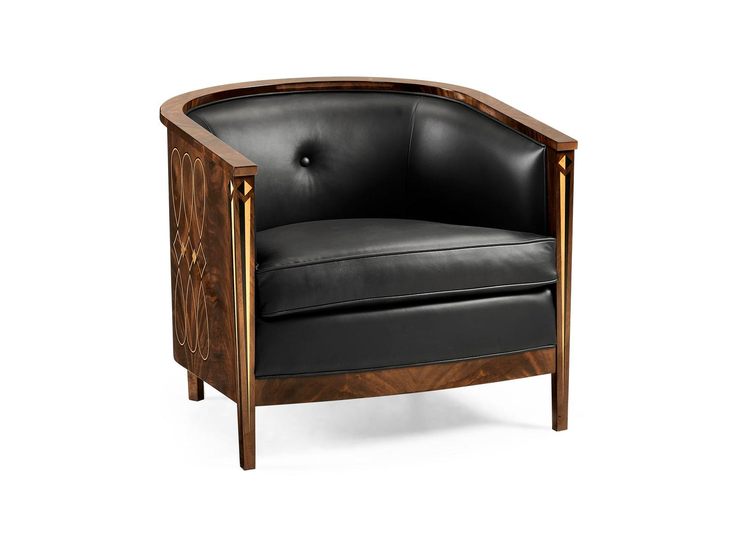 Knightsbridge Upholstered Accent Chair in Black Leather and Antique Mahogany