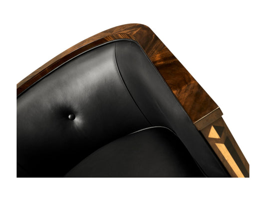 Knightsbridge Upholstered Accent Chair in Black Leather and Antique Mahogany