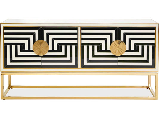 Op Art 64-Inch Credenza in Charcoal and Ivory with Polished Brass
