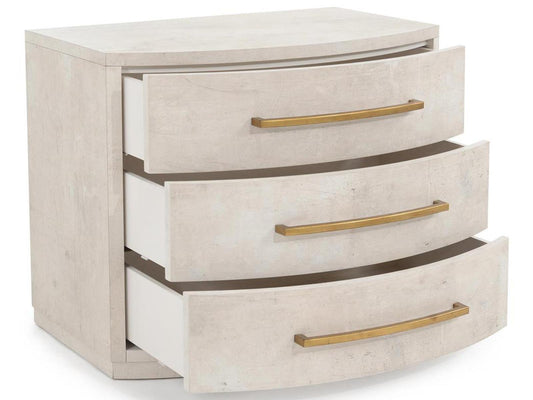 Mark McDowell Traviso 3-Drawer Nightstand in Gray Oak with Antique Gold Handles