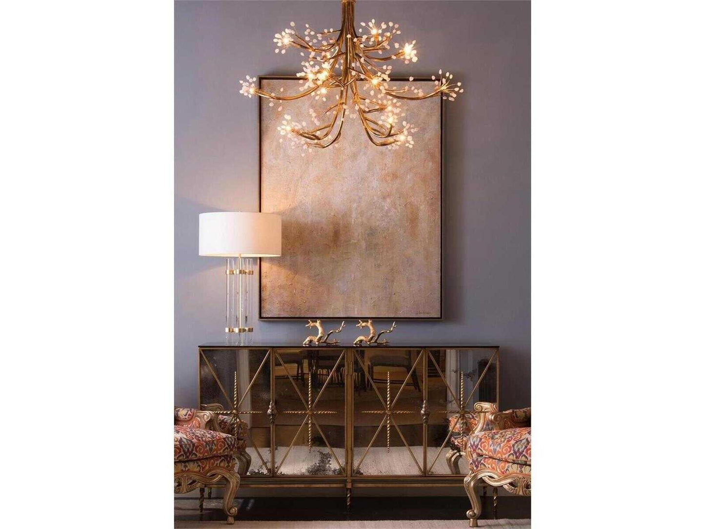 Rio Four-Door Sideboard Old Gold and Black Lacquer with Foxed Mirror Panels