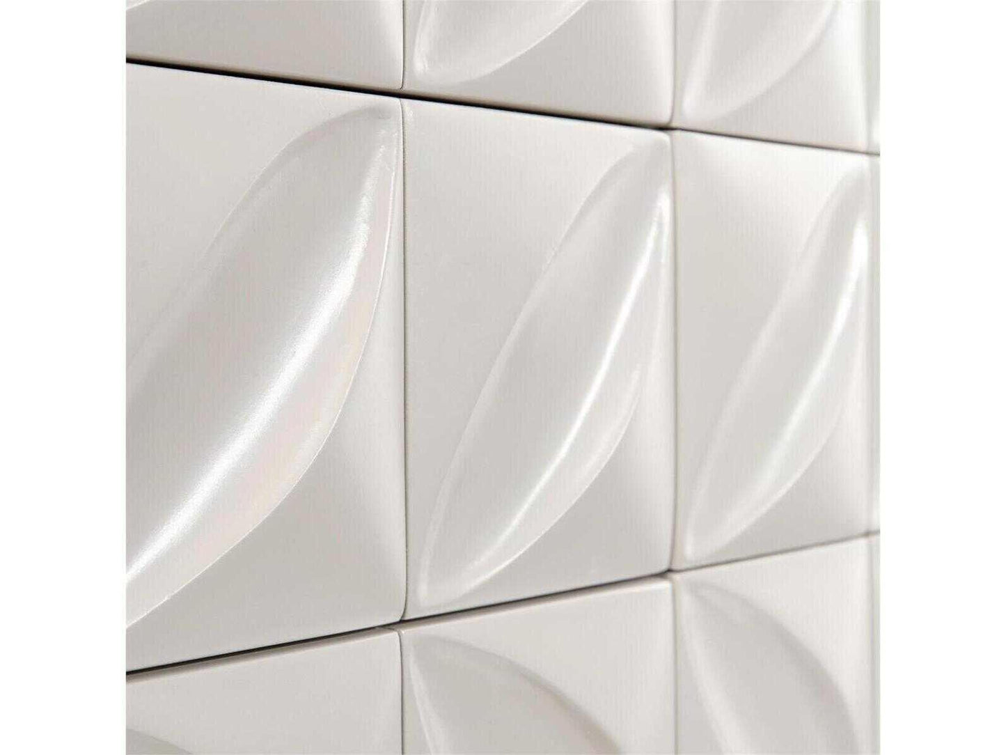Ghost White Credenza with Hand-Carved Petal Detail