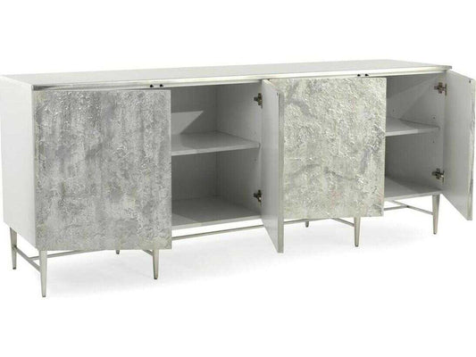 Gironde 84-Inch 4-Door Sideboard in White and Pewter Silver