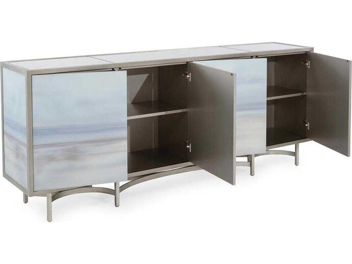 Simpatico 94 Inch 4-Door Sideboard with Carol Benson-Cobb Art Glass Fronts