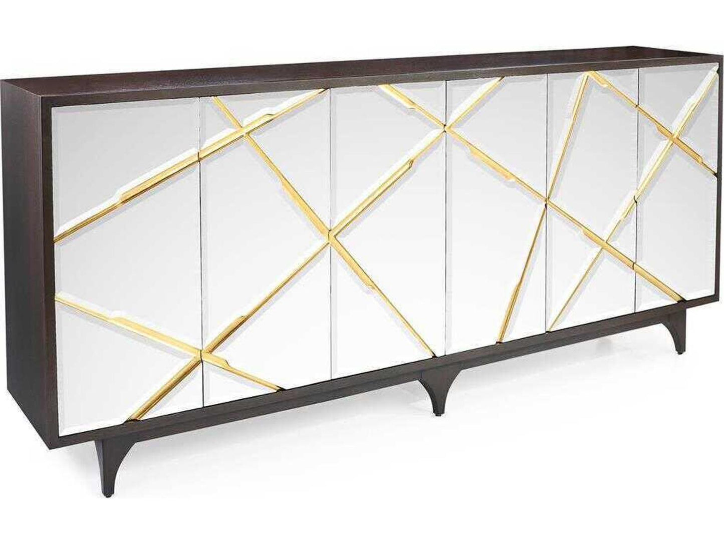 Ronin Six-Door Sideboard Smoked Oak Wood with Mirrored Accents