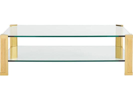 Heath Rectangular Coffee Table in Brass with Tempered Glass