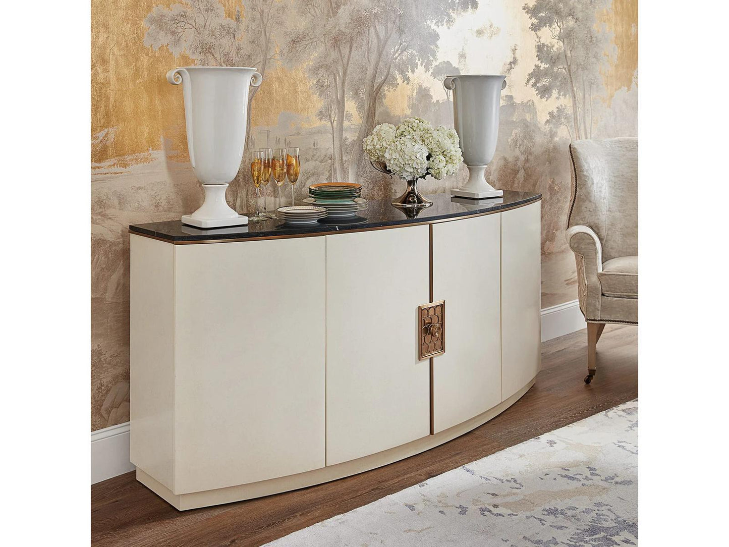 Paulina Server in Ivory Faux Vellum and Black Nero Marquina