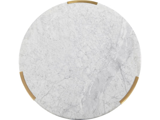 Chloe Round Coffee Table with White Carrera Marble Top and Brass Base