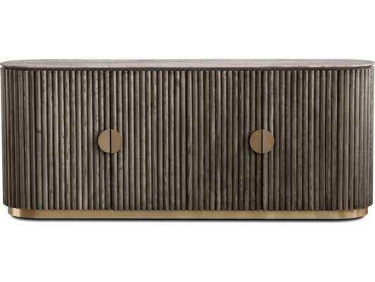 Koii 76-Inch Ash Wood Sideboard with Silver Grey Travertine Top