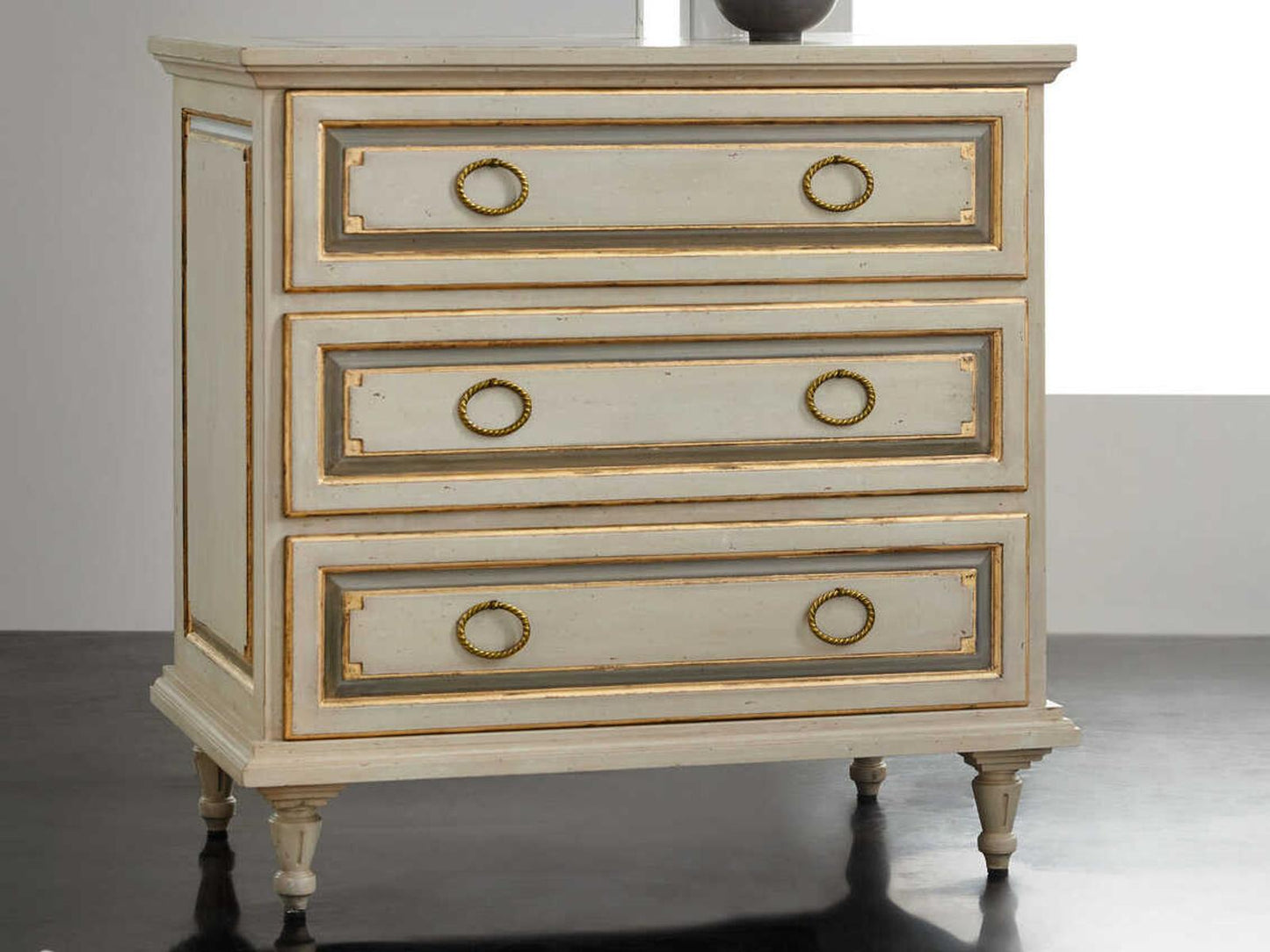 Vallieu 3-Drawers Beige Nightstand with Antique Brass Hardware