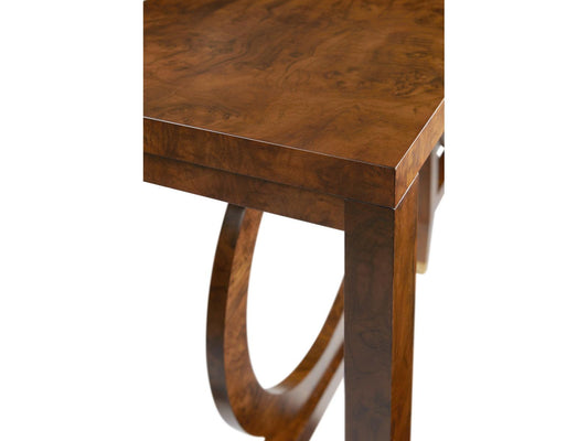 Moab Rectangular Wood Console Table with Walnut Burl and Brass Accents