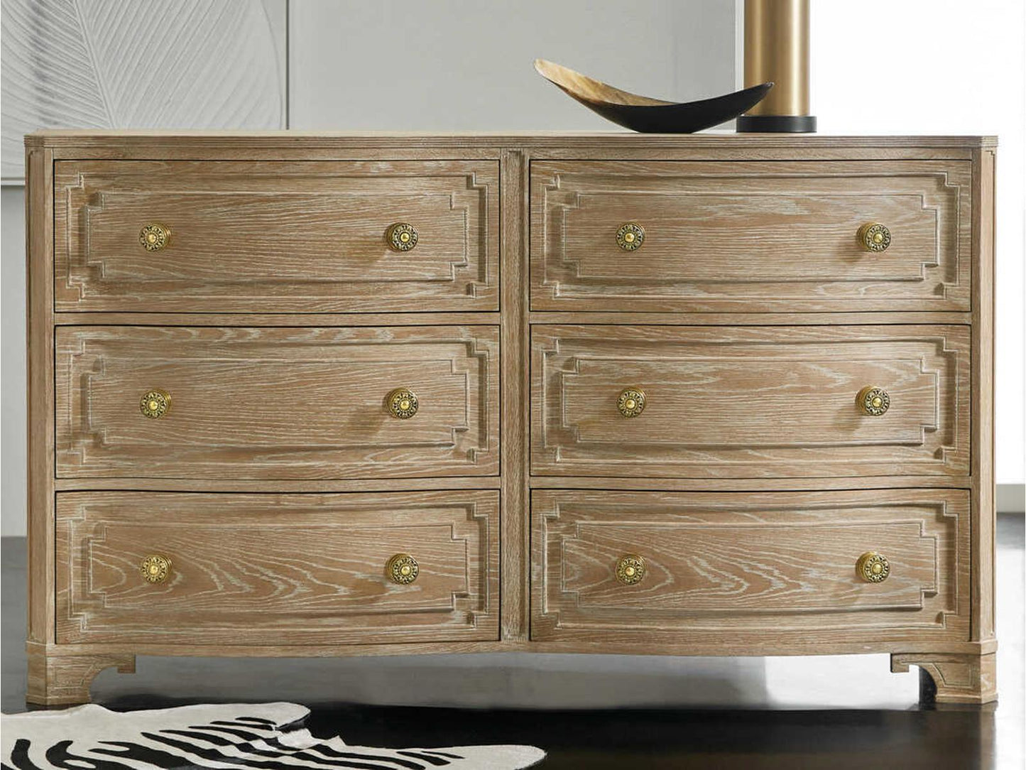 Noelle 6-Drawer Double Dresser in Brown Oak Wood