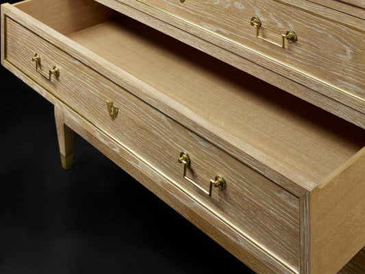 French 3-Drawer Oak Wood Dresser with Polished Brass Hardware