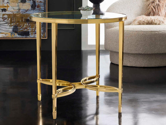 Brielle Round Glass End Table with Polished Brass Frame
