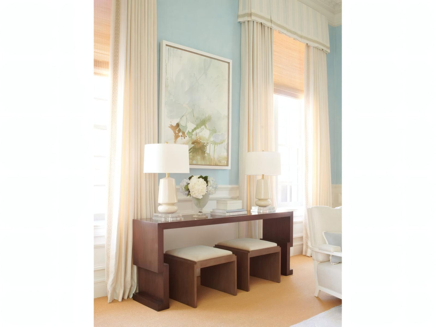 Kang Rectangular Wood Console Table with Walnut Veneers