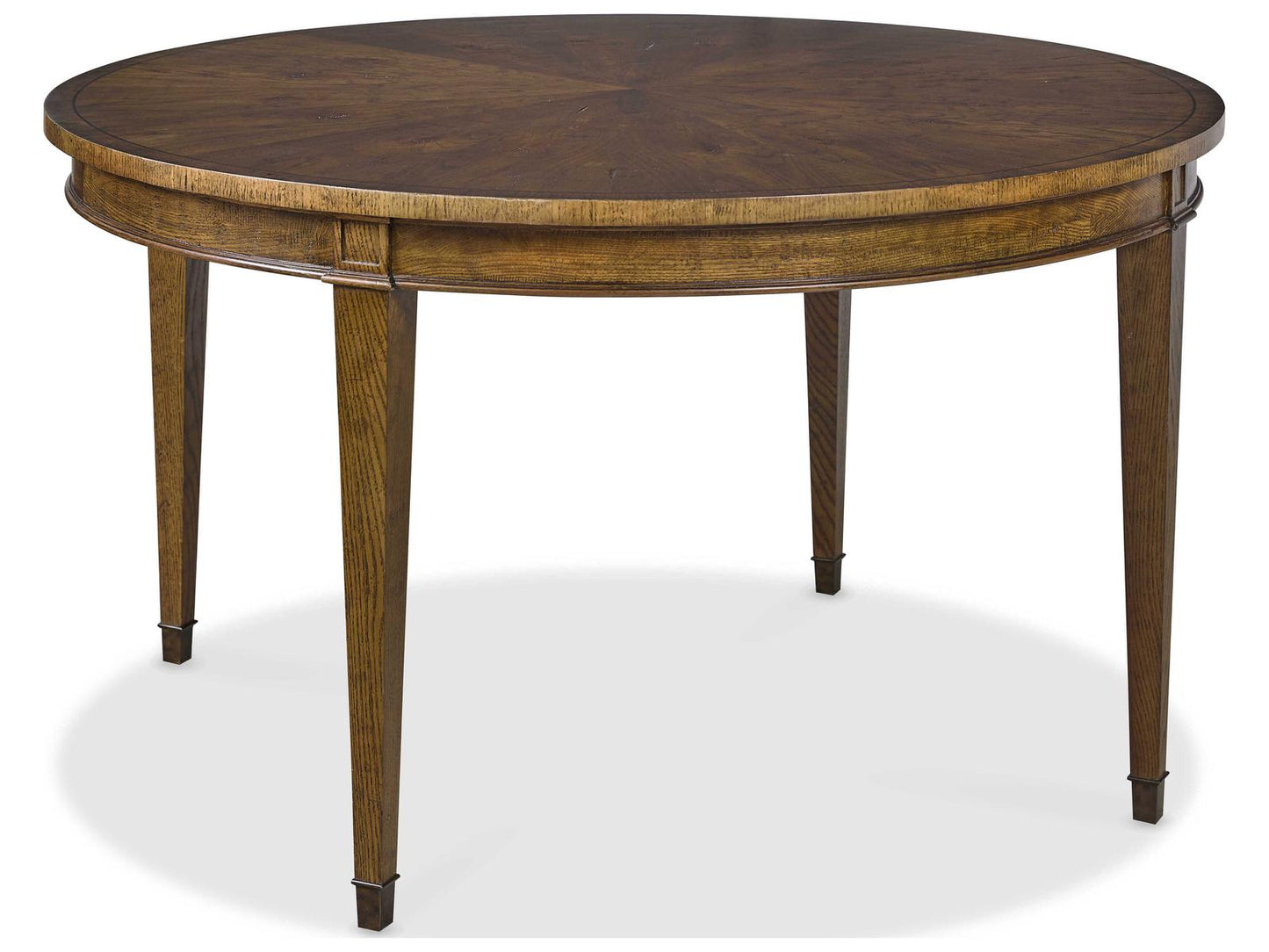 Maitland-Smith Fletcher Round to Oval Extendable Dining Table in Lightly Distressed Oak