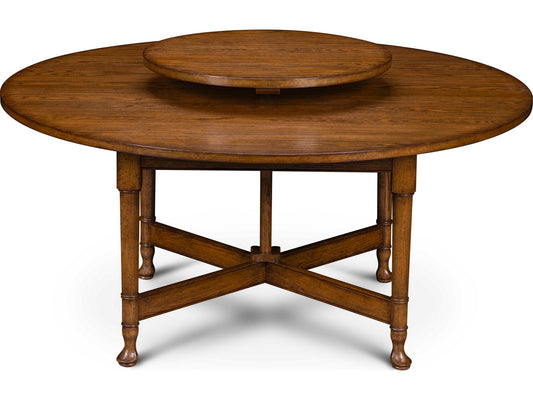 Maitland-Smith Rosemary 64-Inch Round Wood Dining Table with Lazy Susan