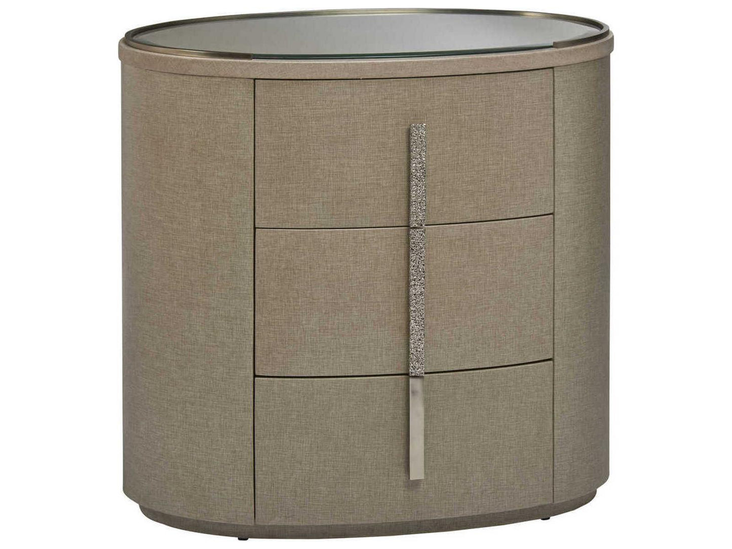 Ensemble Oval Nightstand with 3 Drawers in Mahogany and Beige Linen